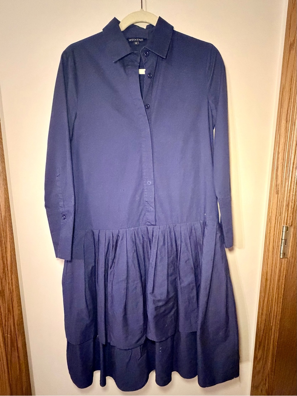 Weekend Navy Tiered Cotton Shirt Dress Size M